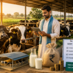 Dairy farm subsidy in India 2026 with Indian farmer, cows and buffaloes