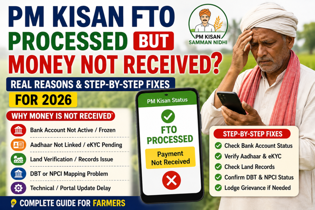 PM Kisan FTO Processed but Money Not Received – reasons and step-by-step fixes for farmers in 2026